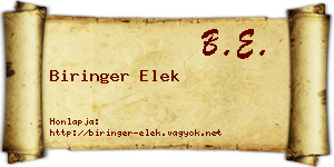 Biringer Elek névjegykártya